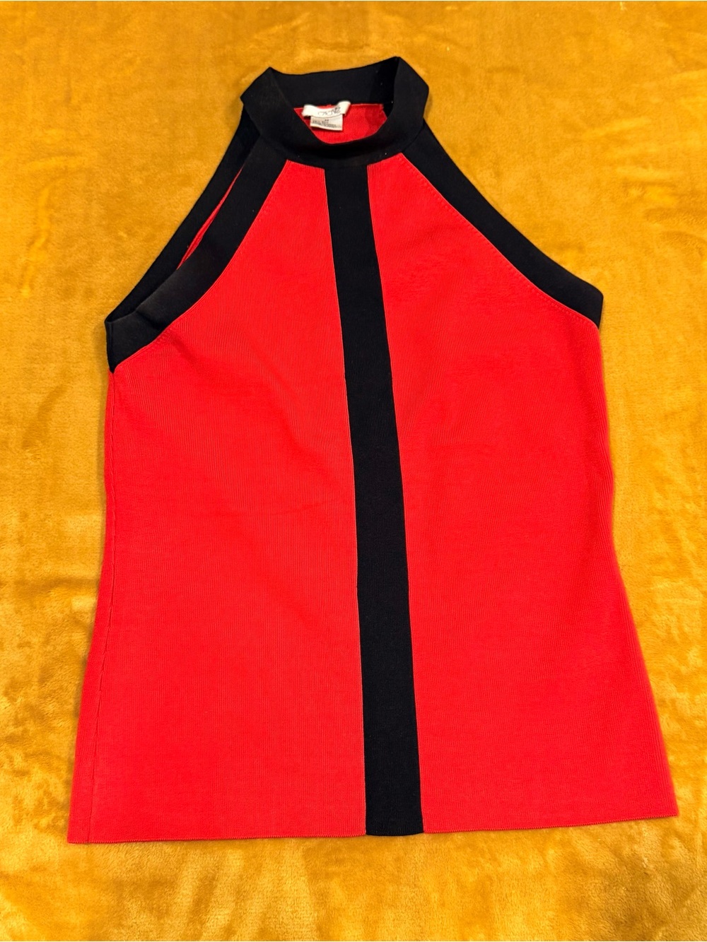 Cache Red Ribbed Halter Tank Top with Black Contrast - Picture 2 of 9
